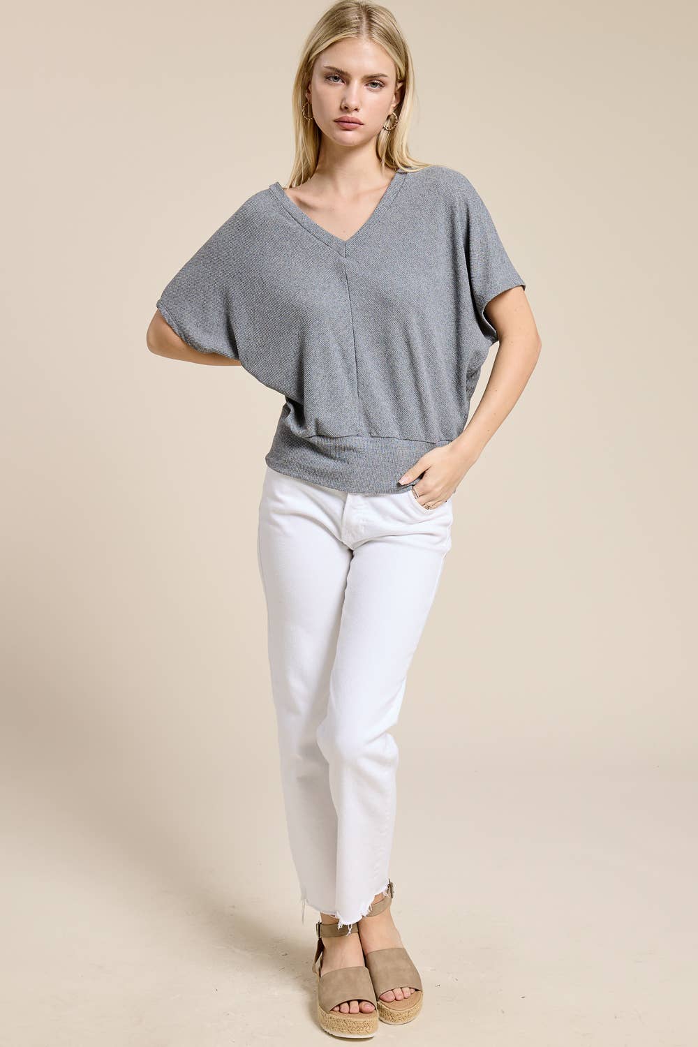 Dolman Ease V-Neck Knit Top