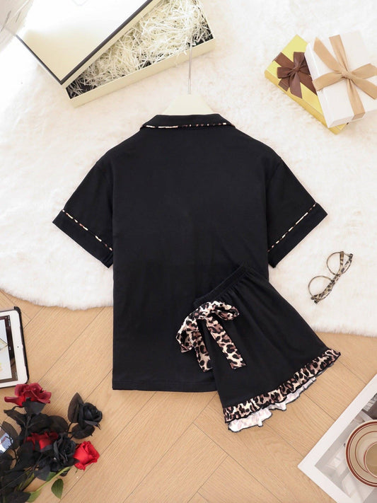 Animal Print Accent Pajama Set