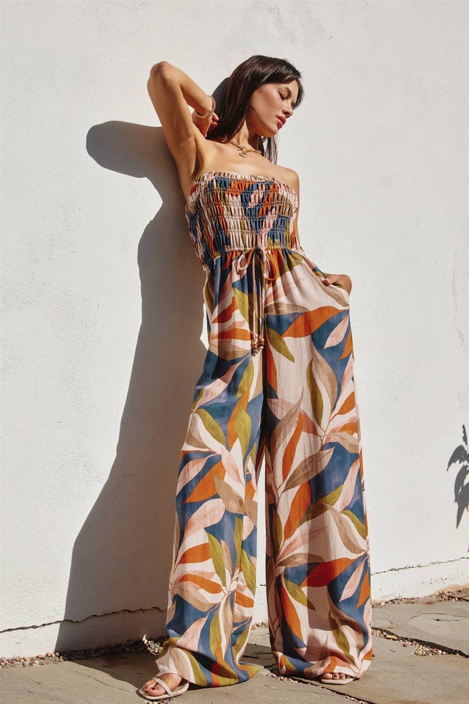 Palm & Sand Smocked Jumpsuit