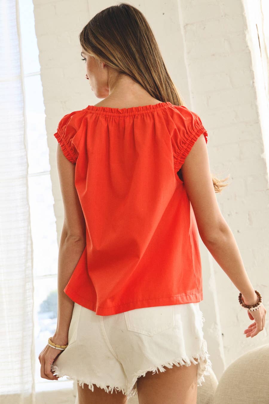 Poplin Cap Sleeve Blouse