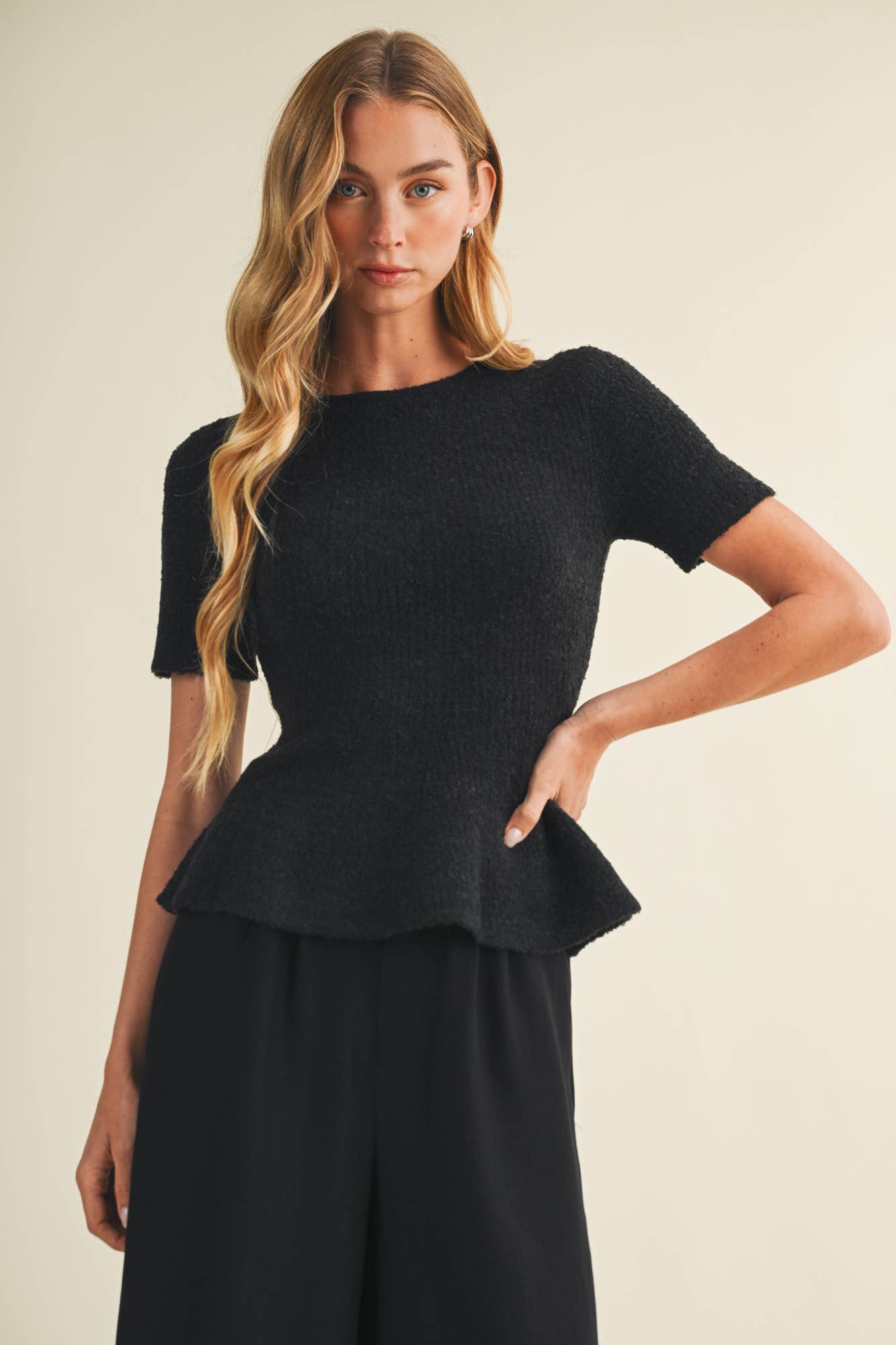 Bouclé Knit Peplum Pullover
