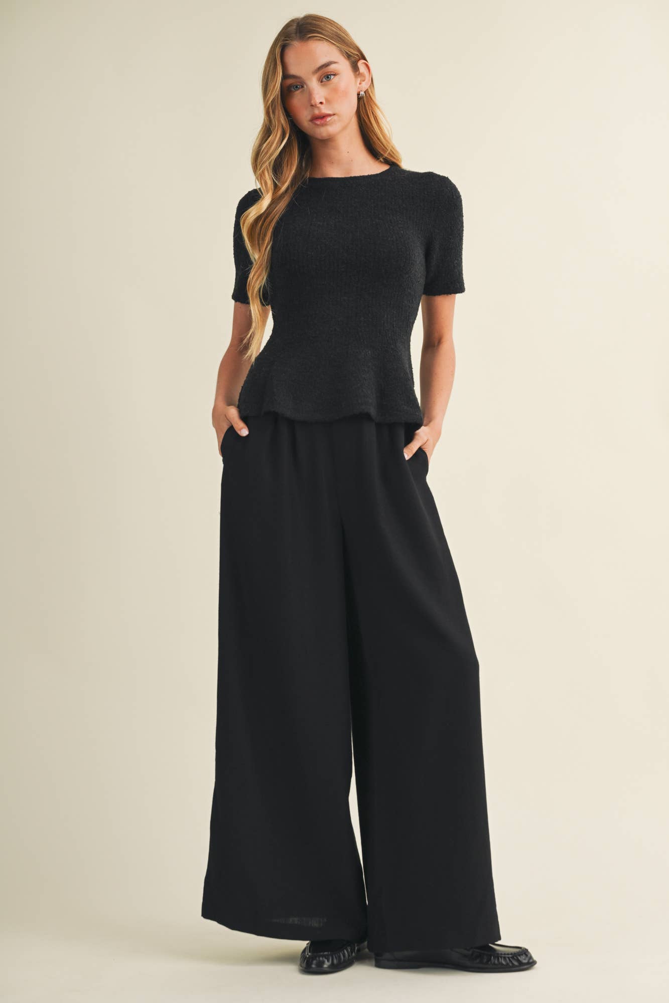Bouclé Knit Peplum Pullover