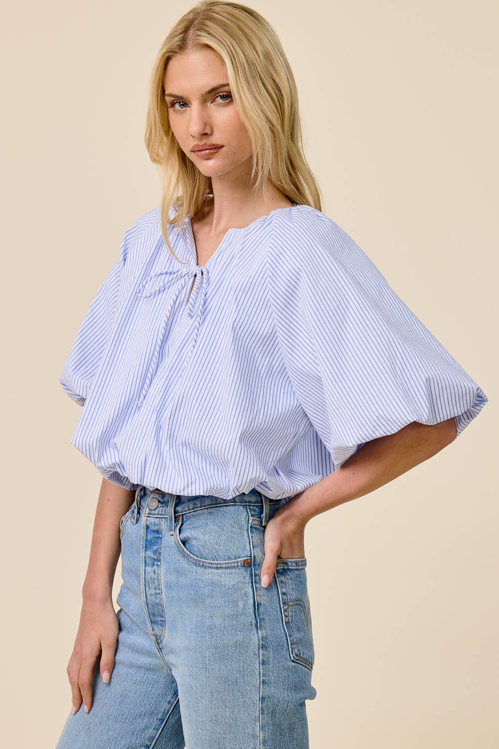 Balloon Striped Poplin Blouse