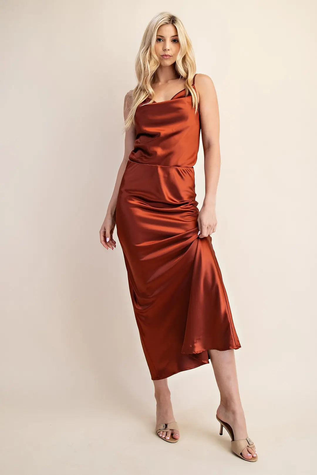 Lustrous Satin Midi Skirt