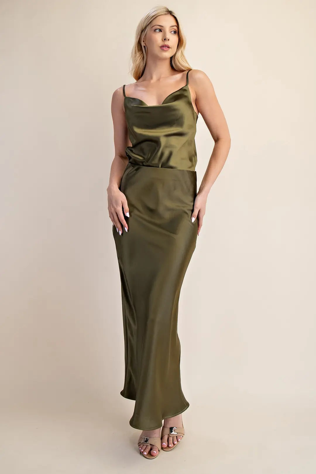 Lustrous Satin Midi Skirt