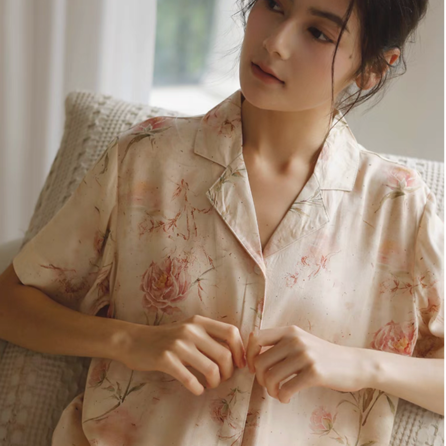 Vintage Rose Short-Sleeve Pajama Set
