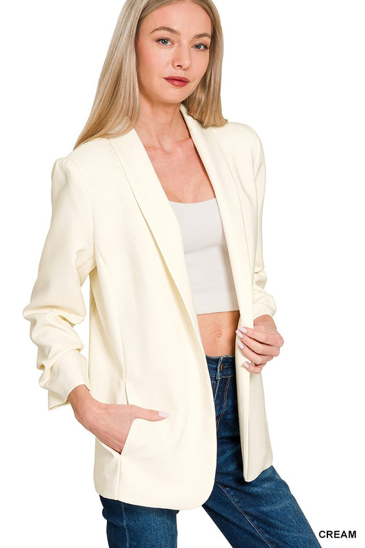 3/4 Ruched Sleeve Blazer