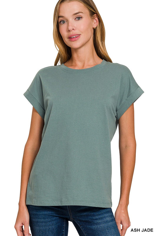 Cotton Folded Sleeve T-Shirt