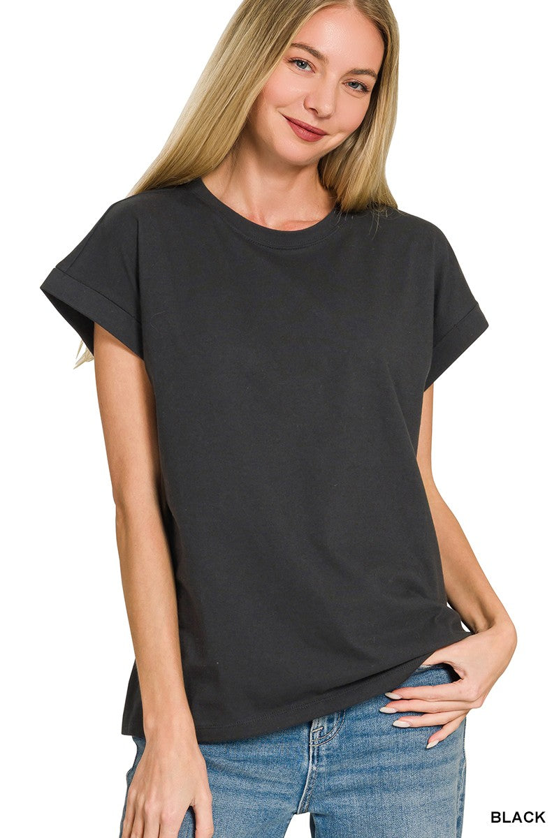 Cotton Folded Sleeve T-Shirt