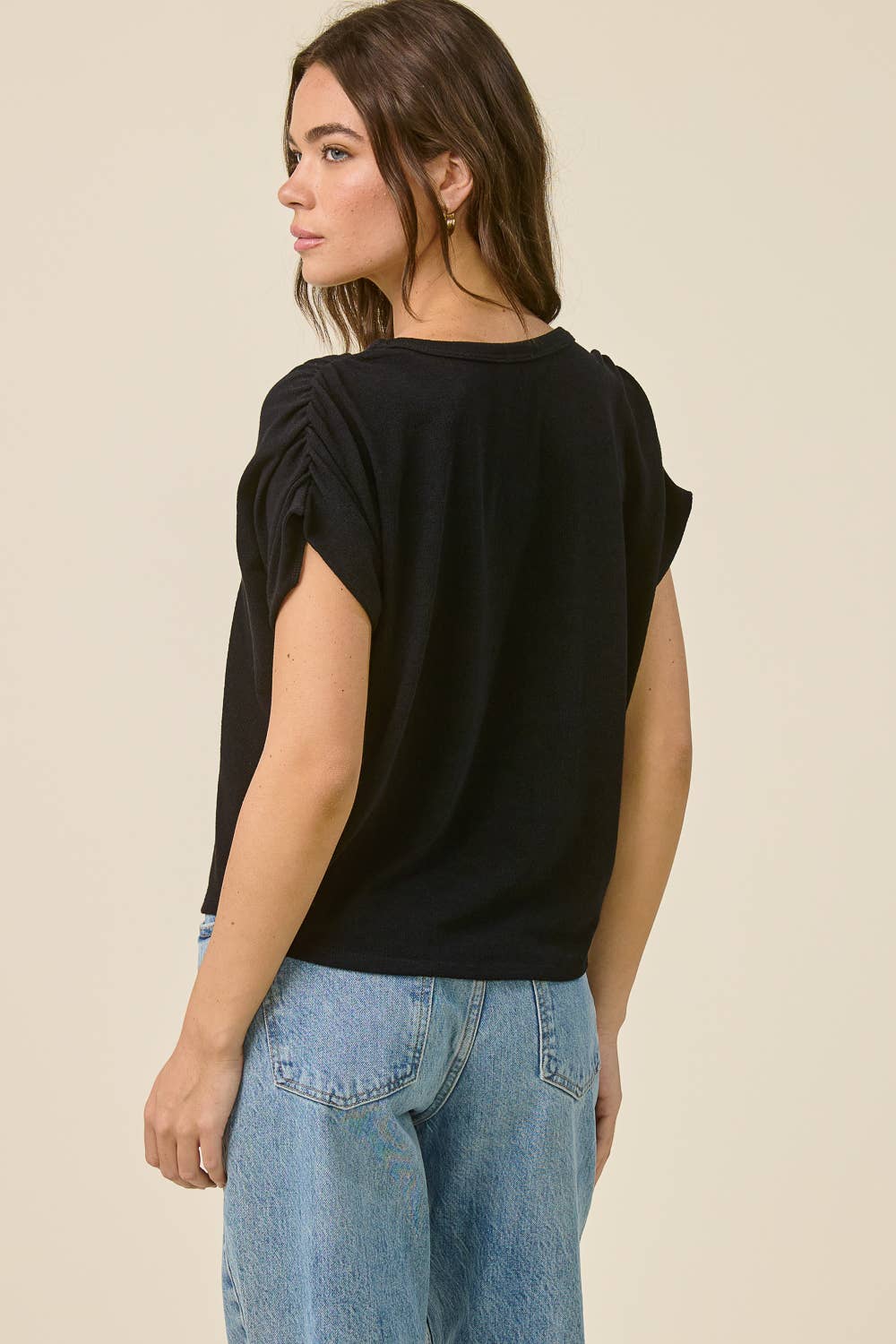 Ruched Shoulder Crepe Hacci Top
