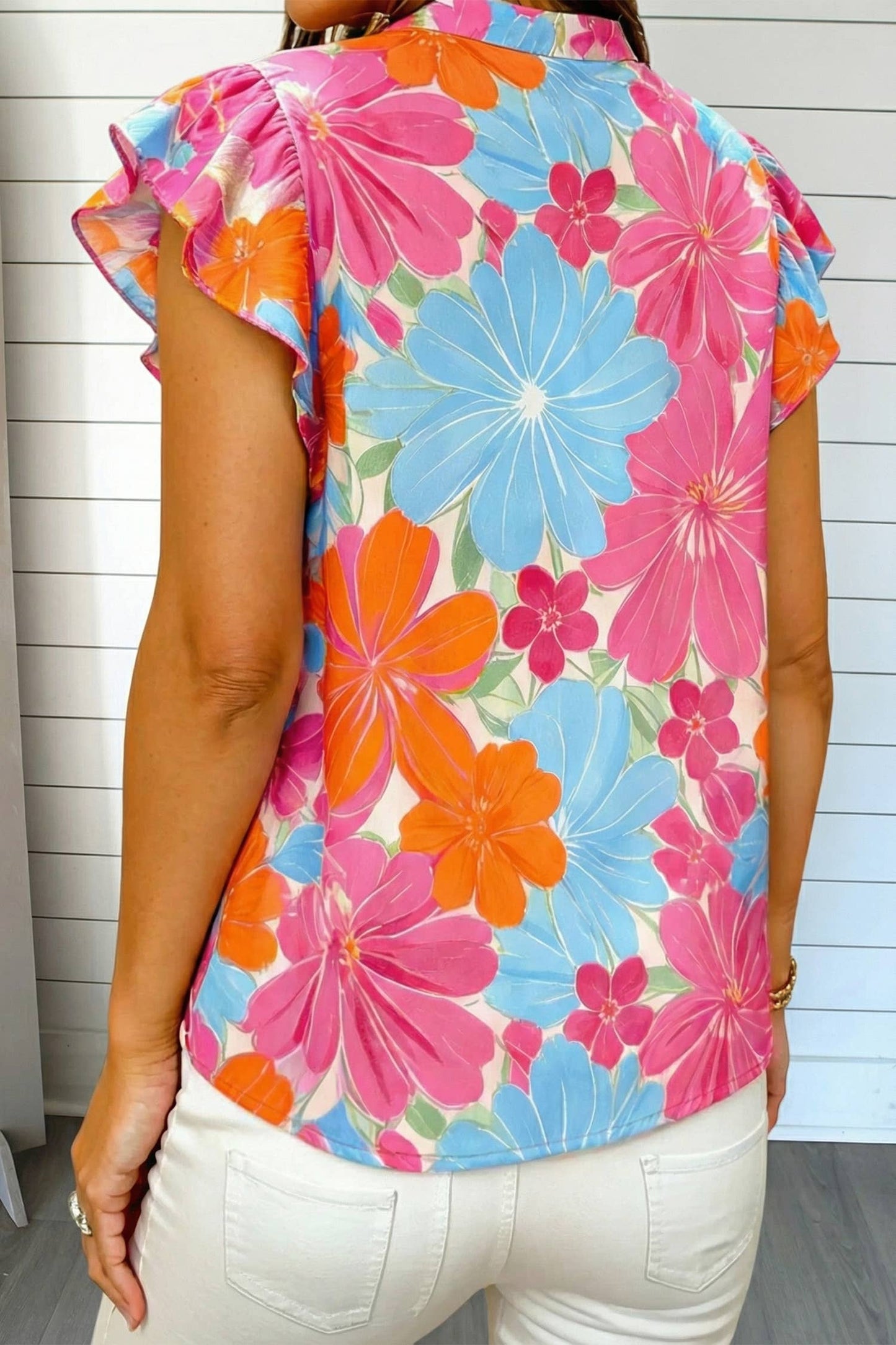 Ruffle Trim V Neck