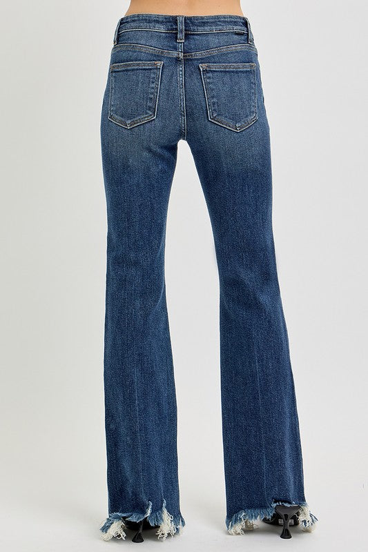 Mid Rise Flare Frayed Hem Jeans