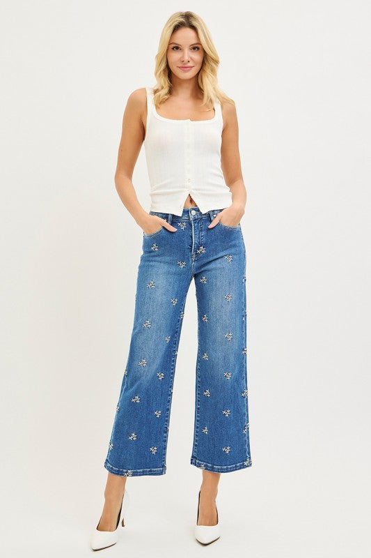 HR Embroidered Sprig Wide Leg