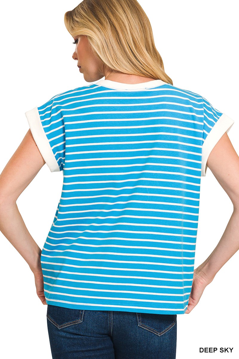 Contrast Trim Striped Tee