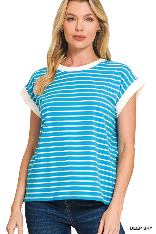 Contrast Trim Striped Tee
