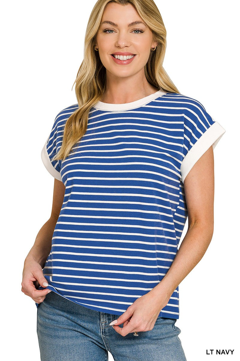 Contrast Trim Striped Tee