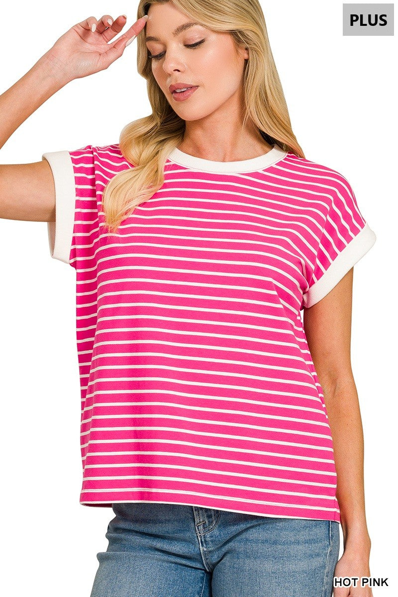 Contrast Trim Striped Tee