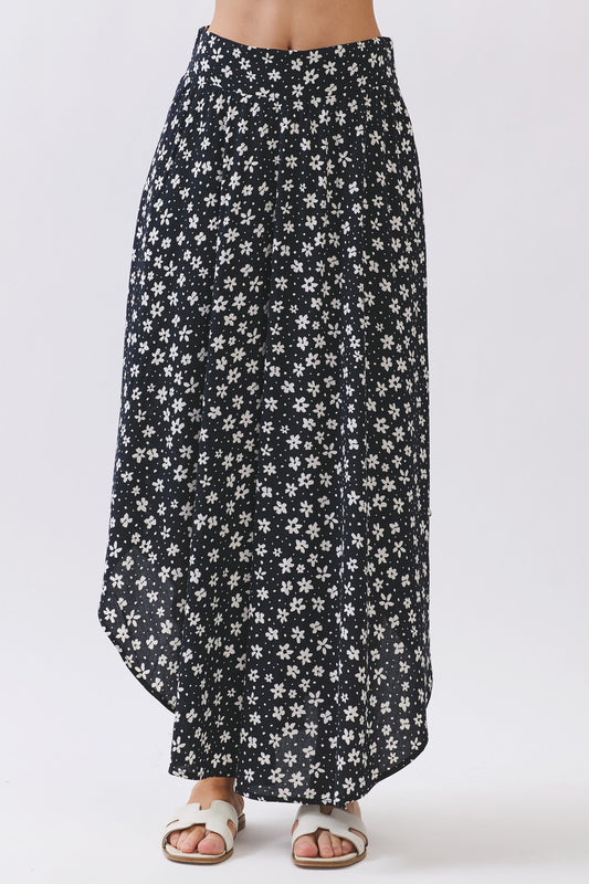 Ditsy Floral Curved Maxi Skirt