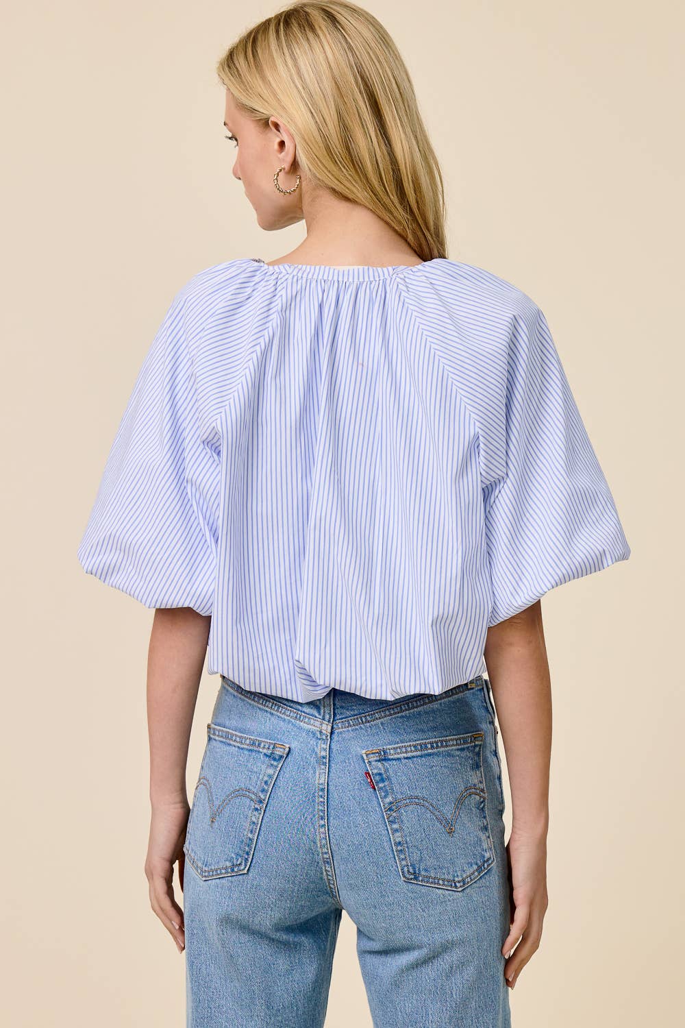 Balloon Striped Poplin Blouse