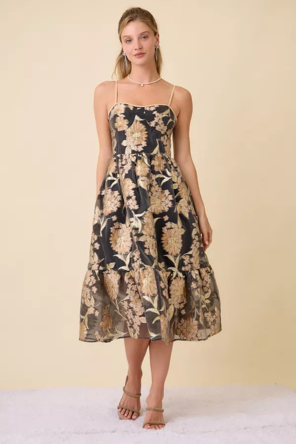 Golden Bloom Midi Dress