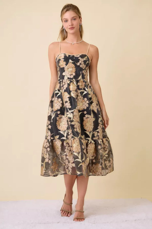 Golden Bloom Midi Dress