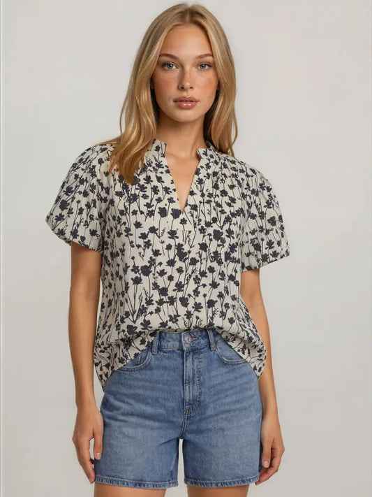 Voille Black Floral Top