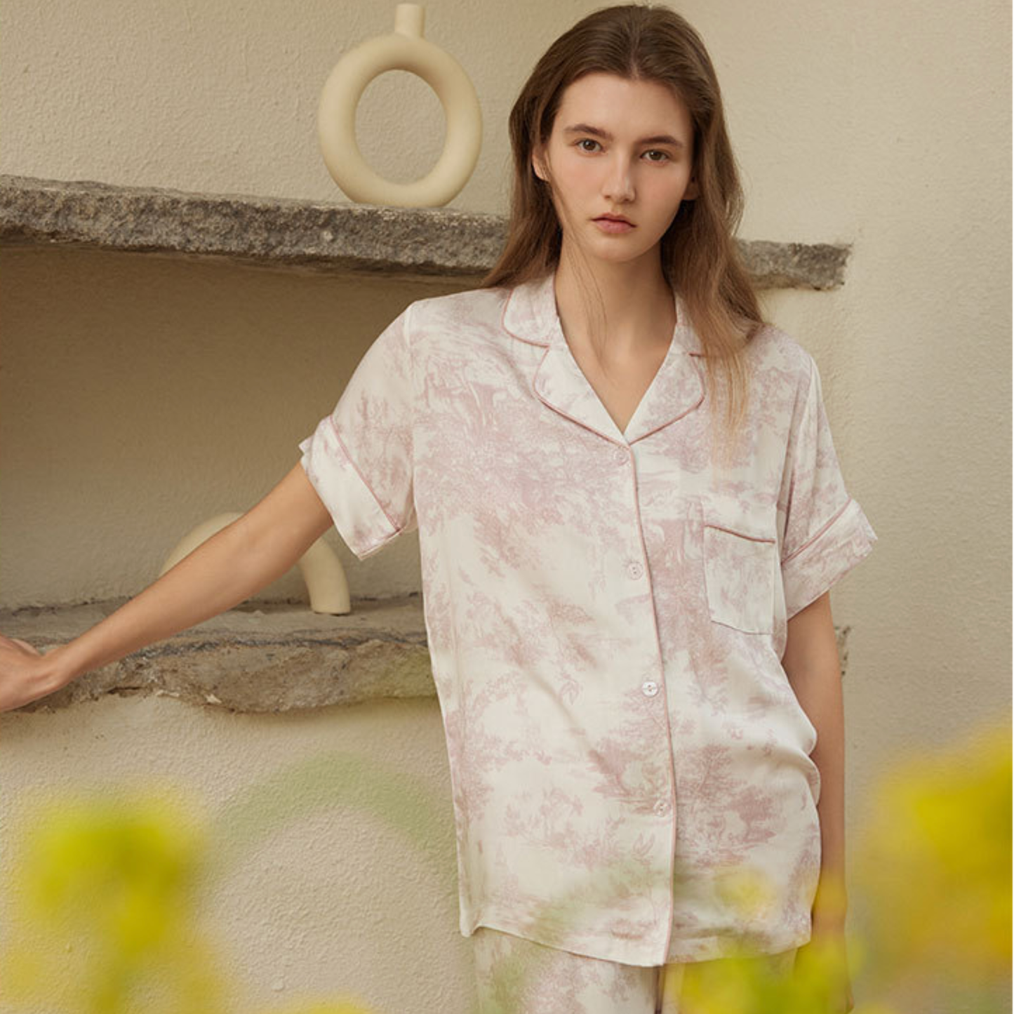 Pink Toile Viscose Pajama Set – Summer Sleepwear