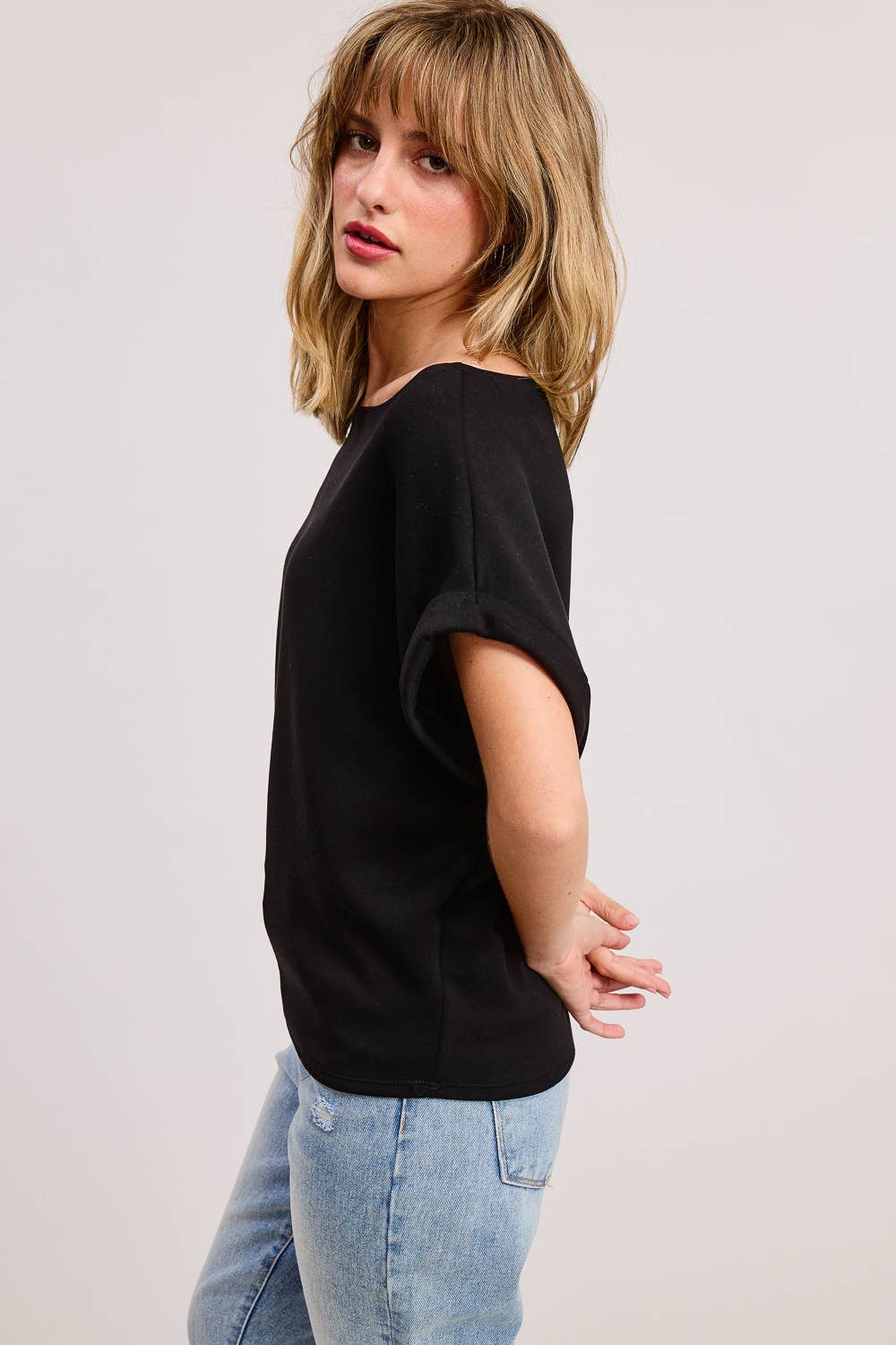 Cuff Sleeve Dolman Scuba Top