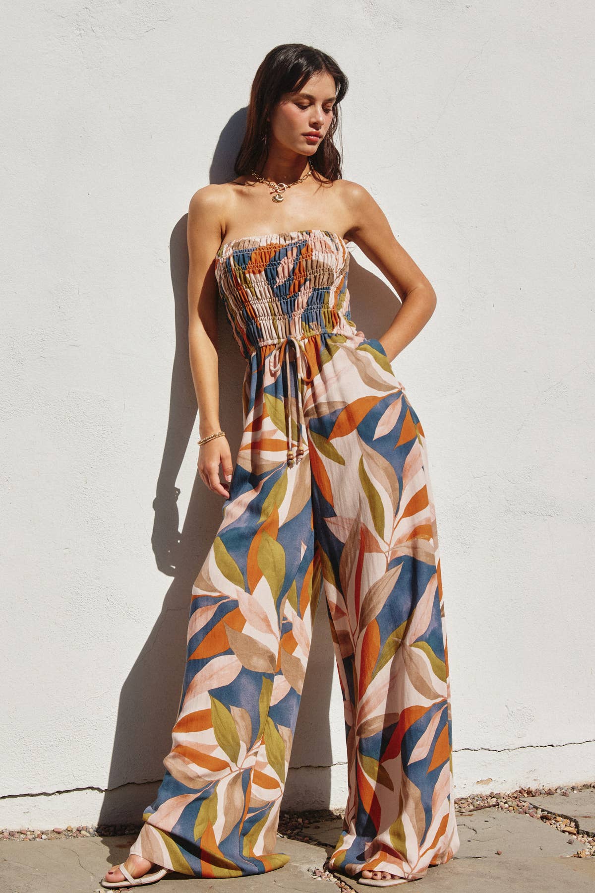 Palm & Sand Smocked Jumpsuit