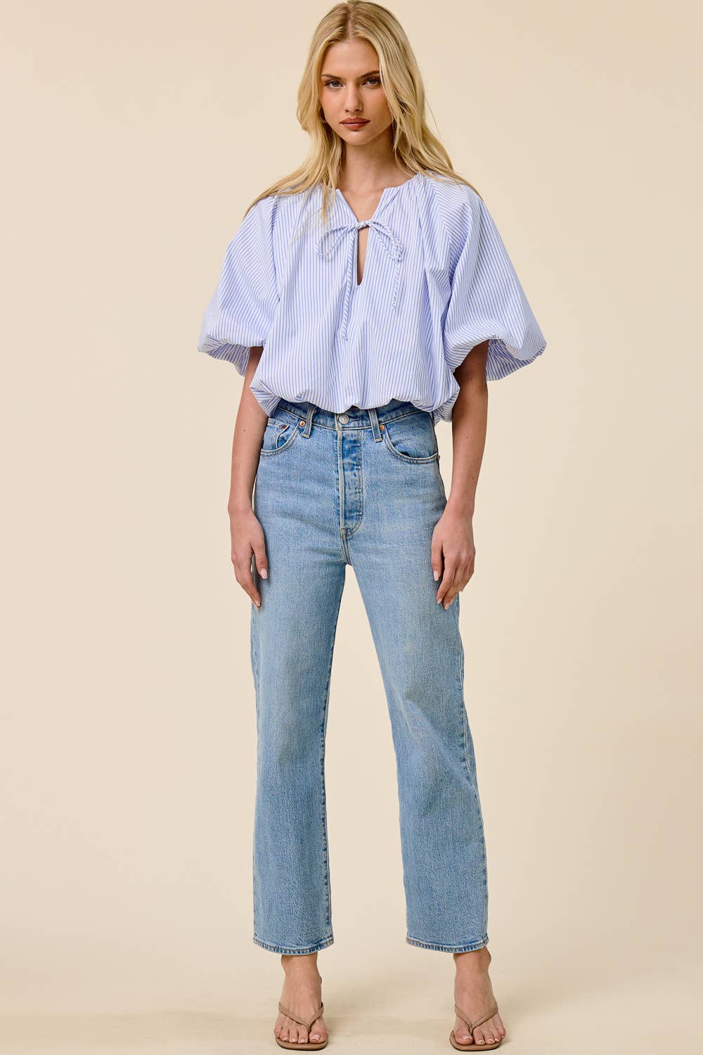 Balloon Striped Poplin Blouse