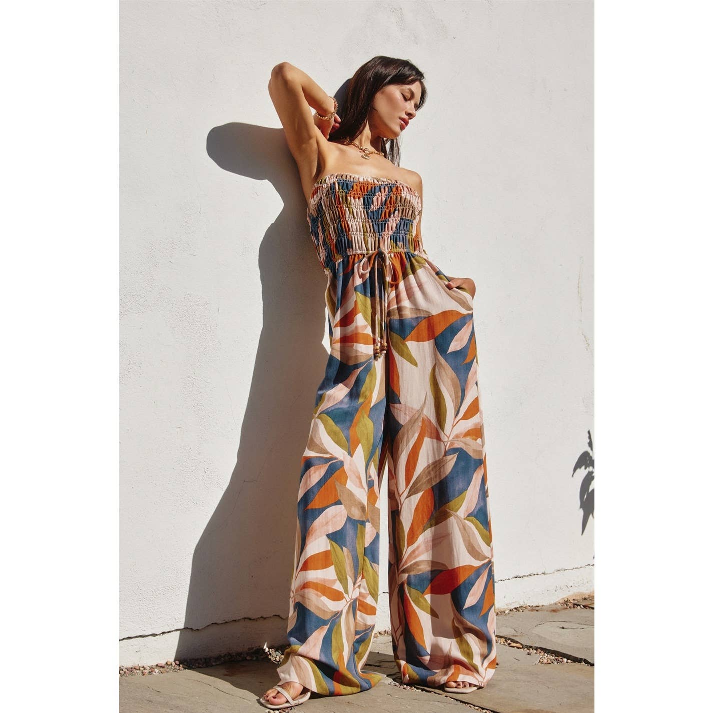Palm & Sand Smocked Jumpsuit