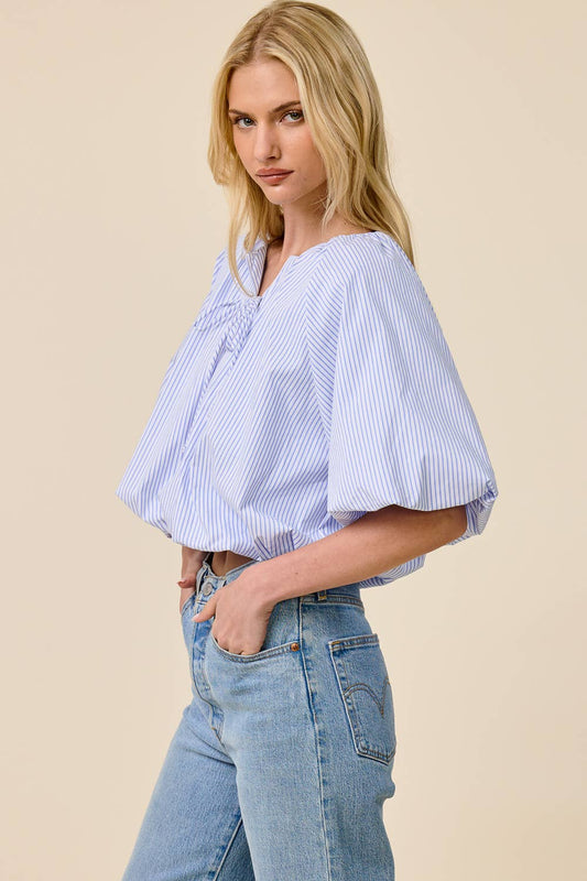Balloon Striped Poplin Blouse