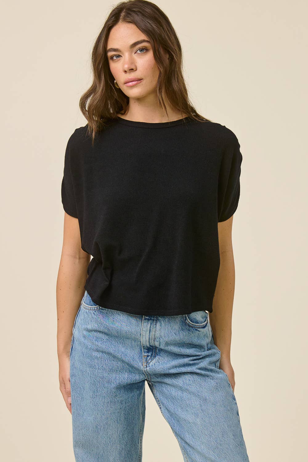 Ruched Shoulder Crepe Hacci Top