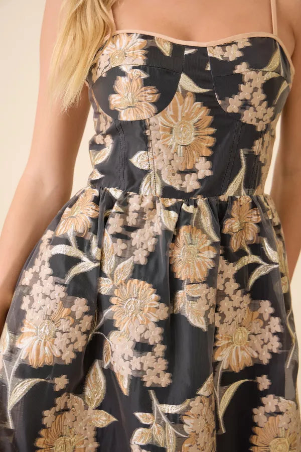 Golden Bloom Midi Dress