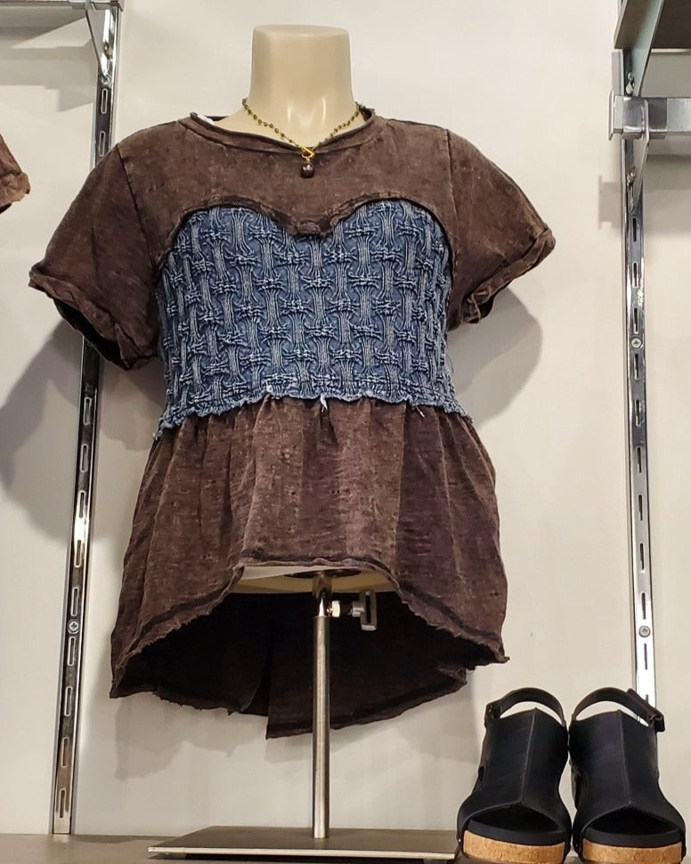 Black Crossed Denim Top