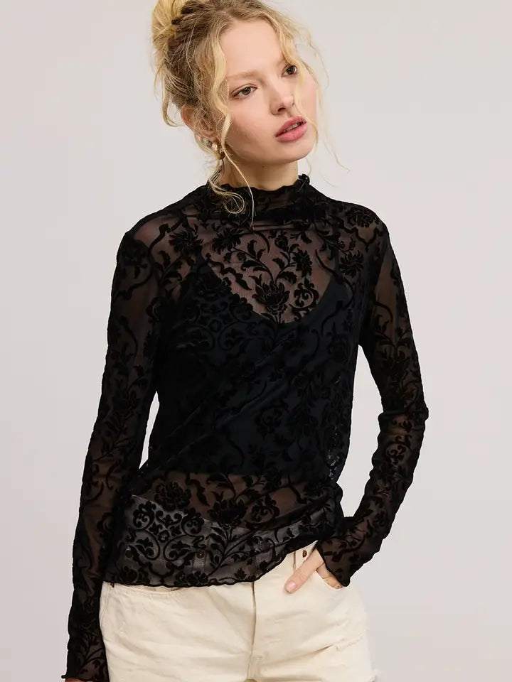 Flocked in Velvet Lace Top