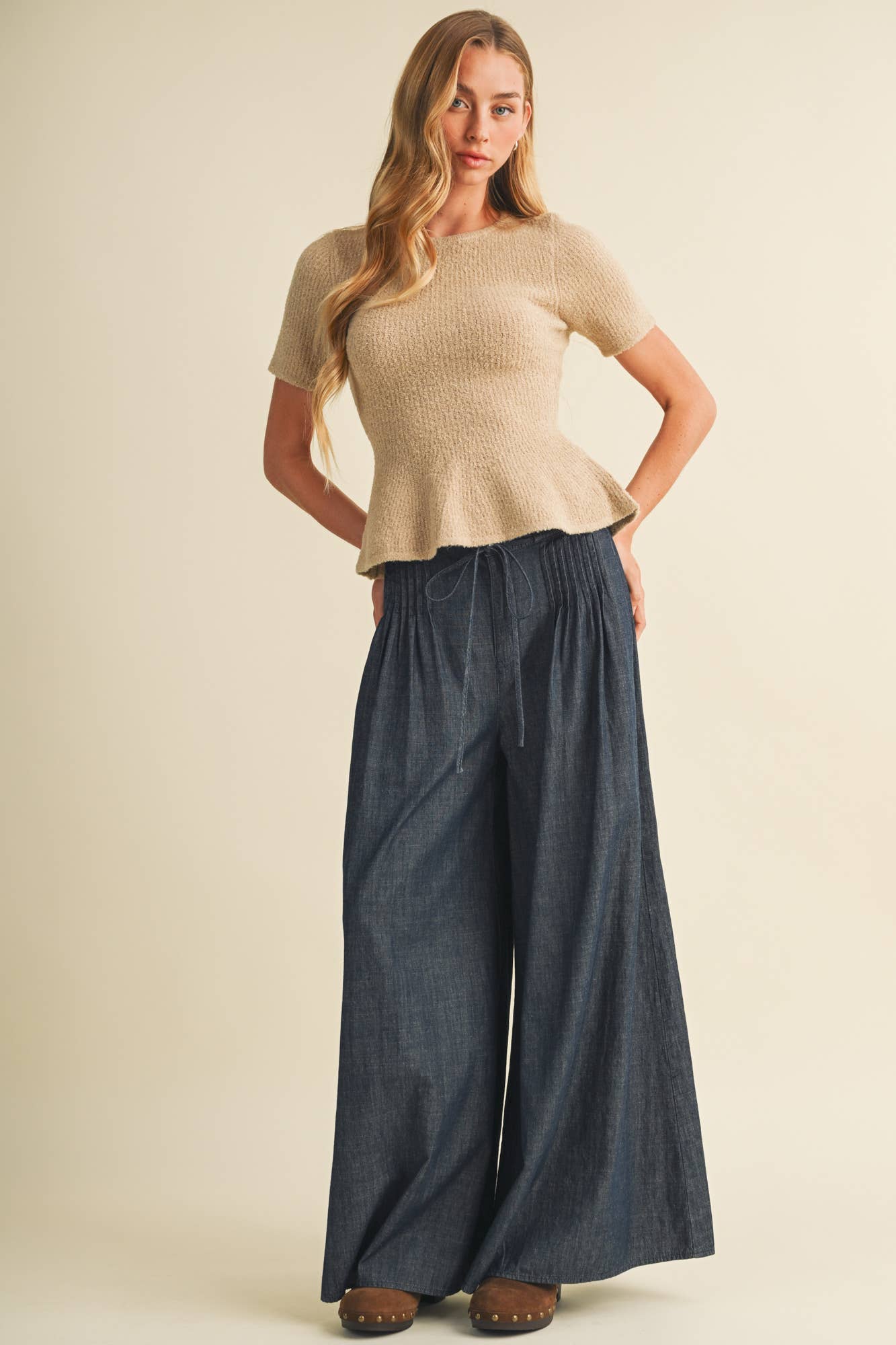 Bouclé Knit Peplum Pullover