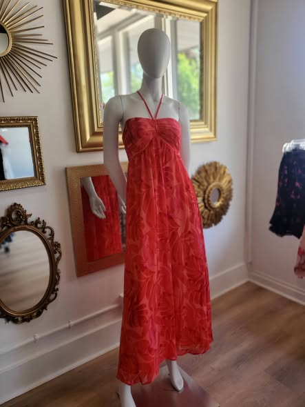 Sunset Red Halter Maxi Dress