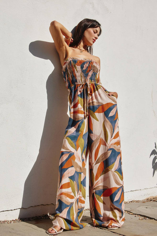 Palm & Sand Smocked Jumpsuit