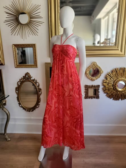 Sunset Red Halter Maxi Dress