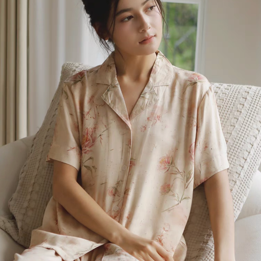 Vintage Rose Short-Sleeve Pajama Set