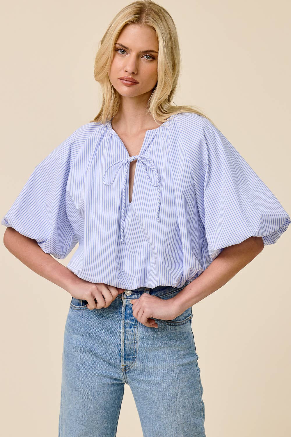 Balloon Striped Poplin Blouse