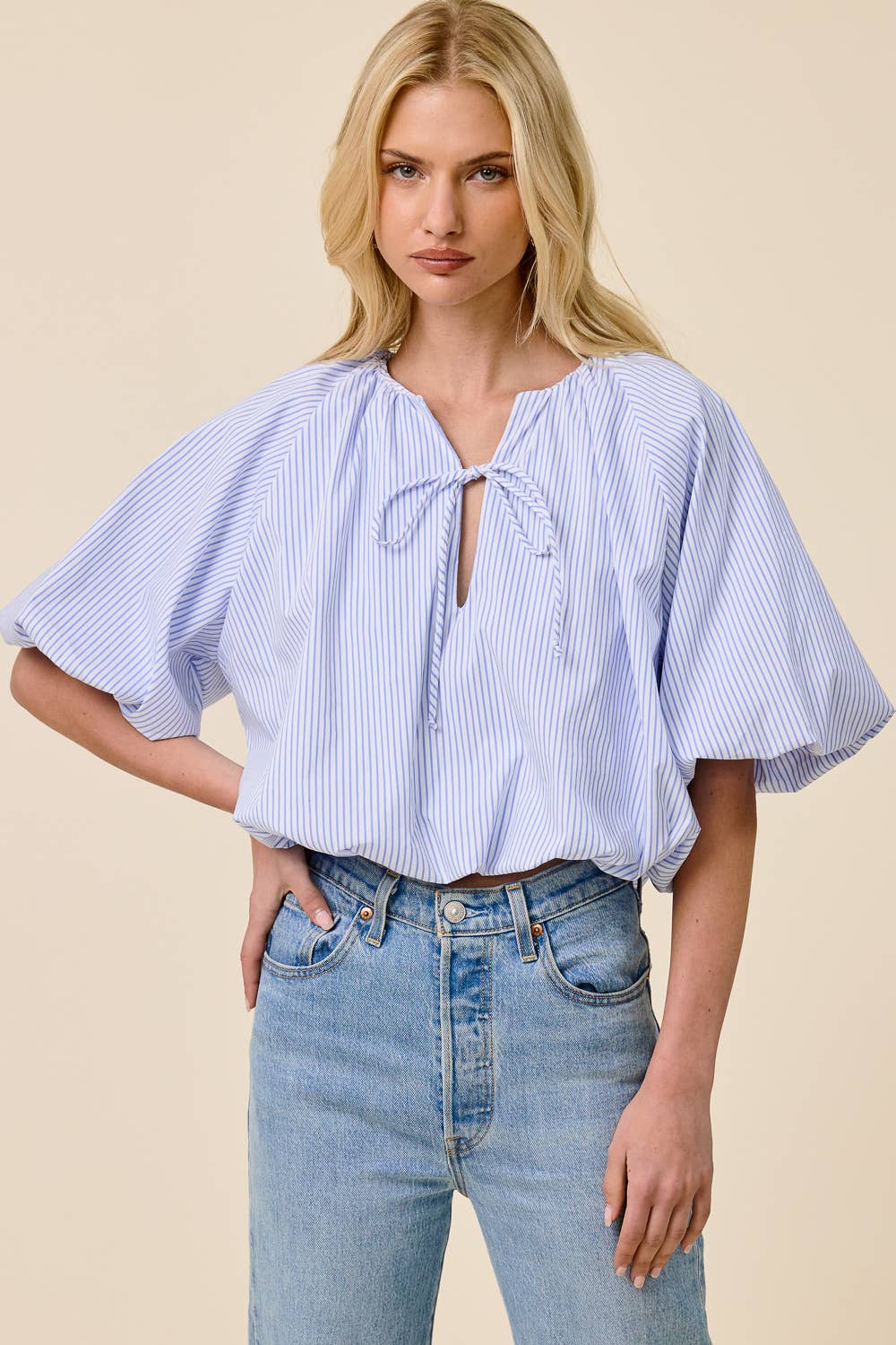 Balloon Striped Poplin Blouse