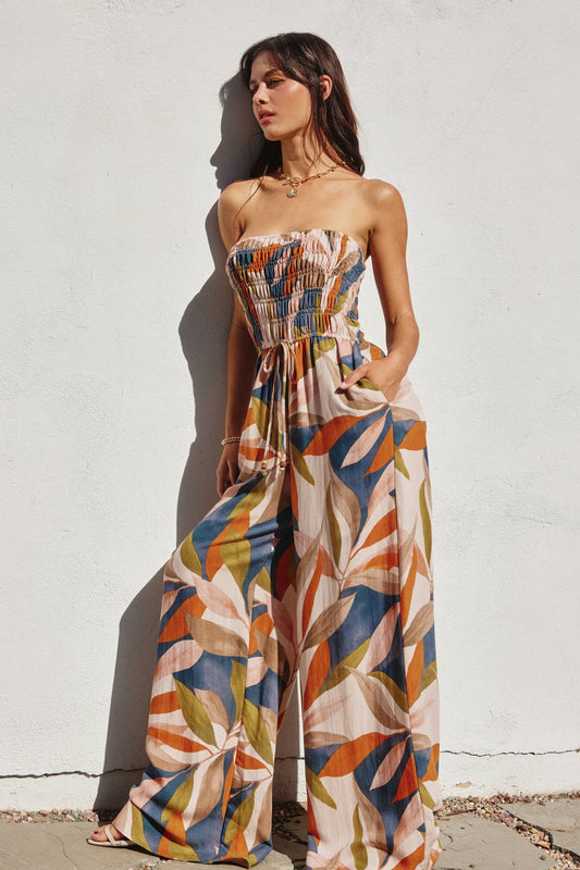Palm & Sand Smocked Jumpsuit