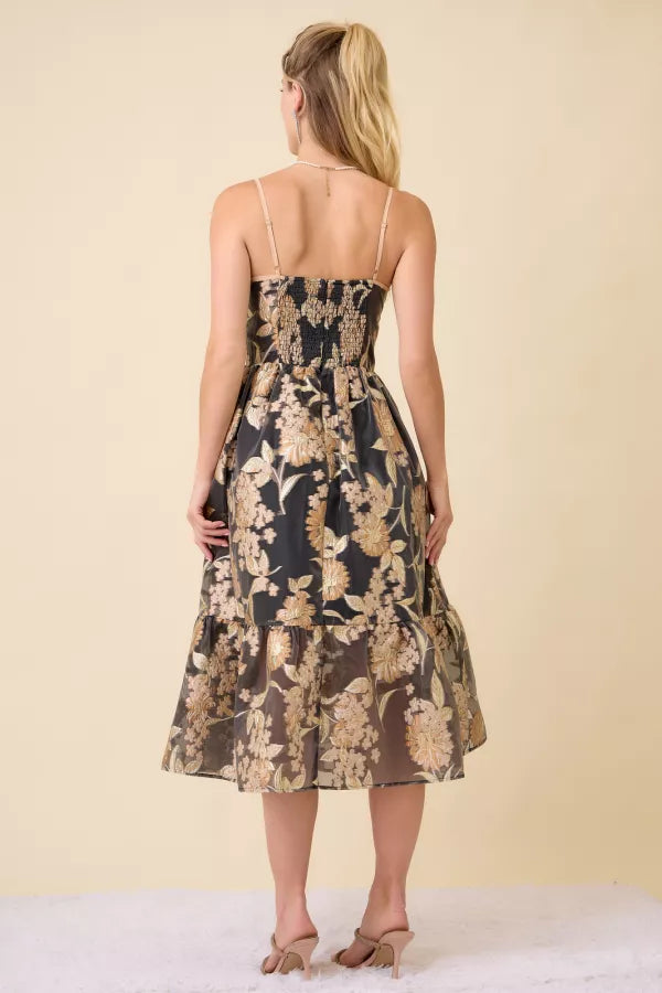 Golden Bloom Midi Dress