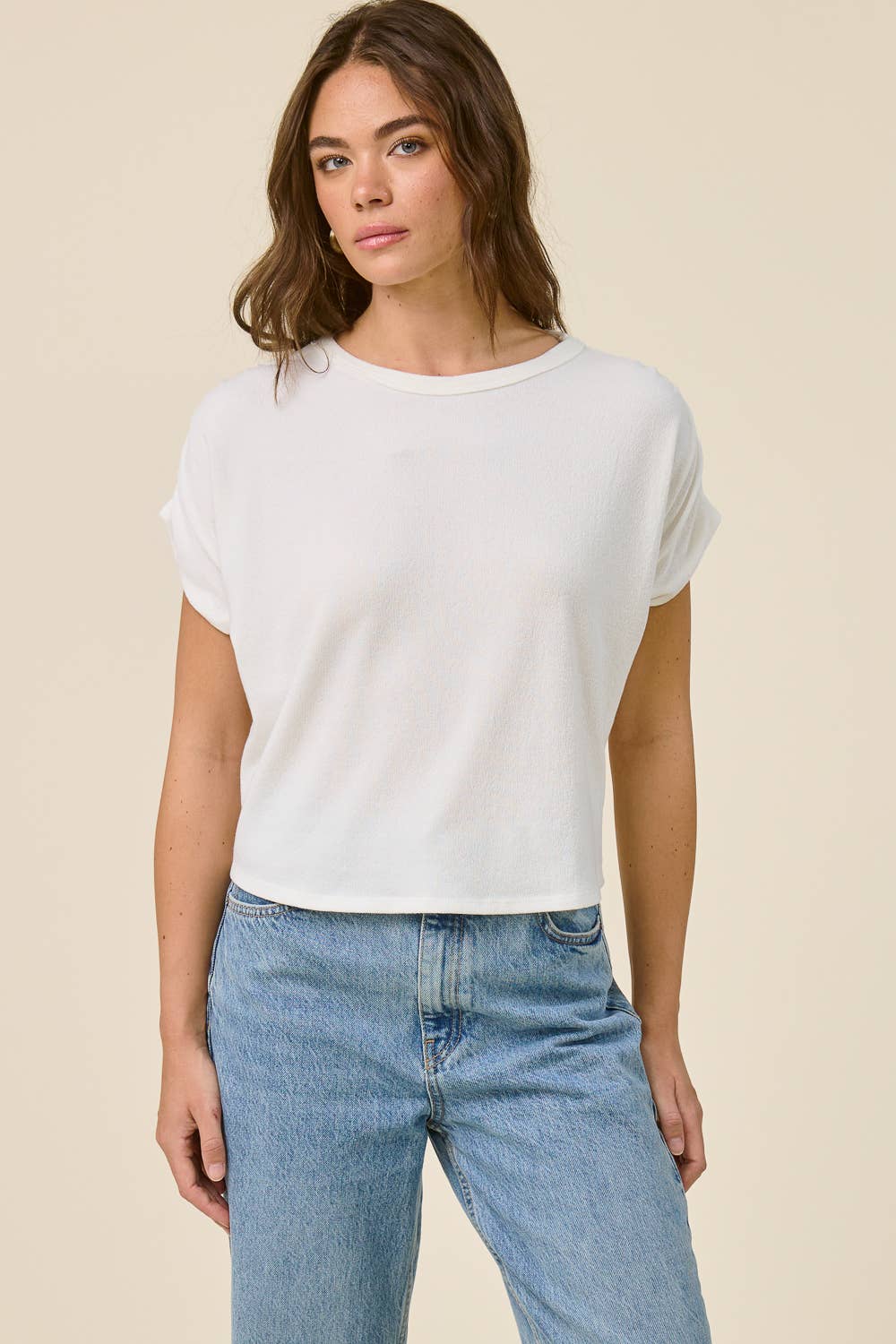 Ruched Shoulder Crepe Hacci Top