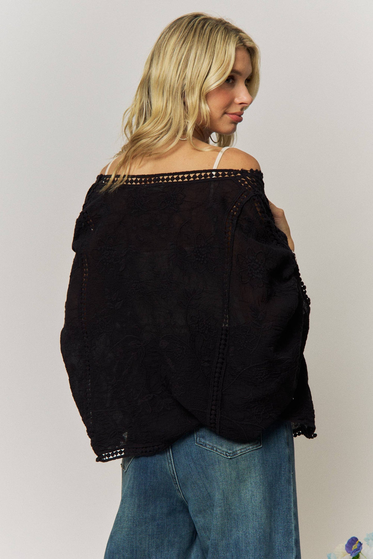 FLORAL EMBROIDERY HEM KIMONO CARDIGAN- LEJ4284