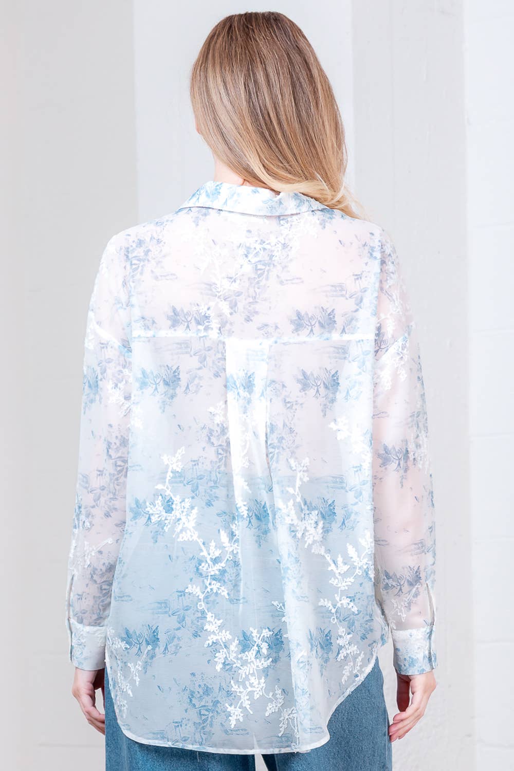 Misty Blue Sheer Button Down