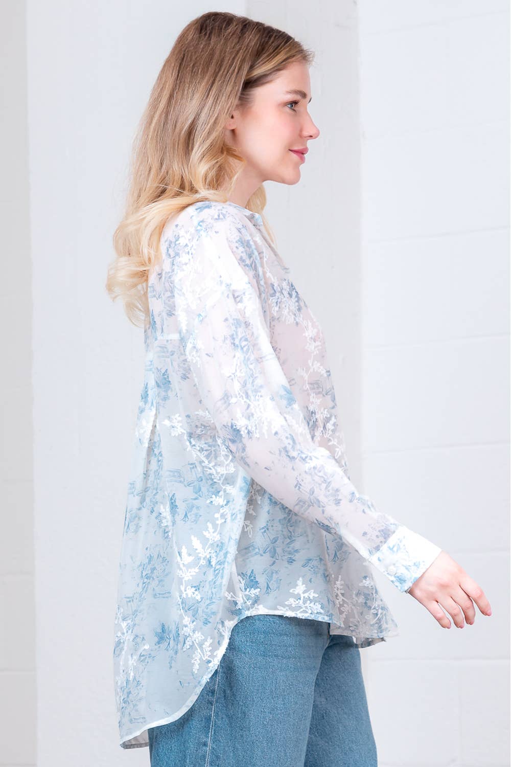 Misty Blue Sheer Button Down