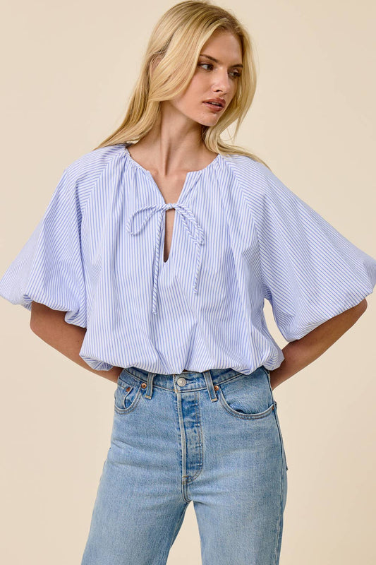 Balloon Striped Poplin Blouse